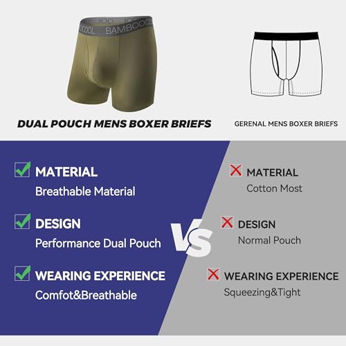 BAMBOO COOL Men's Underwear Dual Pouchs Boxer Briefs Support Ball Pouch Breathable Underwear For Men 4 Pack4
