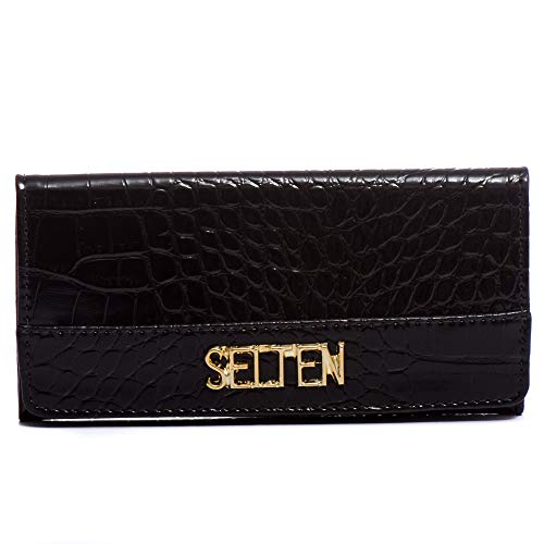 Kit Bolsa Feminina Lateral Croco Com Carteira Preta Selten