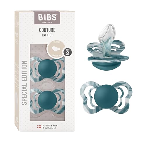 BIBS Couture Tie Dye Schnuller 2er-Pack, BPA-frei, Kiefergerechte Form. Silikon, Hergestellt in Dänemark. 6-18 Monate (2er Pack), Forest Lake White