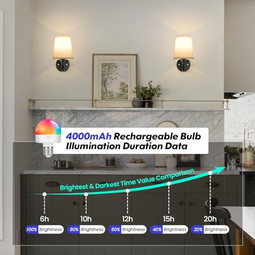 Smeike Battery Operated Wall Sconce Set of 2, Rechargeable Wall Lights with Remote, USB Charging, Wireless Sconce Wall Decor, RGB Color Dimmable Wall Lamp for Bedroom Living Room, Bulb Included, Black