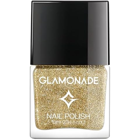 Glamonade Nail Polish Glitter Fingernail: Gold Mermaid Series 0.34 fl.oz. Nail Polish Fingernail and Toenail Polish Nail Polish Art for Beginner Salon DIY at Home Long Lasting Cover