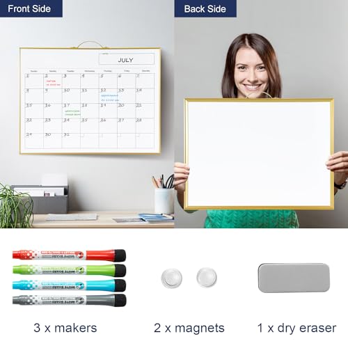 Image of TSJ OFFICE White Board Calendar - 12 X 16 Inches Magnetic Dry Erase Board Monthly Calendar, Double Sided Whiteboard with a Handle, to Do List Notepad for Office, Home, School, Gold Aluminum Frame