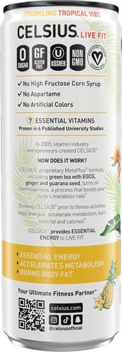 Image of CELSIUS Sparkling Tropical Vibe, Functional Essential Energy Drink, 12 Fl Oz (Pack of 4)
