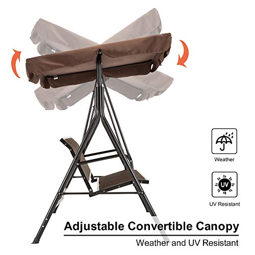 image for Mcombo Outdoor Patio Canopy Swing Chair 3-Person, Steel Frame Textilen