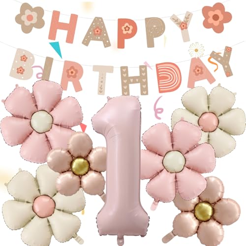 8 Stück Geburtstagsdeko 1 Jahr Mädchen, Gänseblümchen Deko 1...