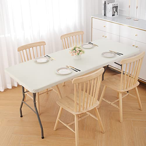 Smiry Rectangle Tablecloth, Elastic Fitted Flannel Backed Vinyl Tablecloths For 6Ft Folding Tables, Waterproof Wipeable Table Covers For Indoor, Outdoor, Picnic And Camping (Beige, 30"X72") #TOP7