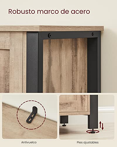 Miniatura 7 de Vasagle Armario De Almacenamiento, Aparador, Mesa De Buffet Con 3 Puertas, Para Comedor, Salón, Cocina, 33 X 110 X 75 Cm, Estilo Industrial, Marrón Camello Y Tinta Negra Lsc096b50
