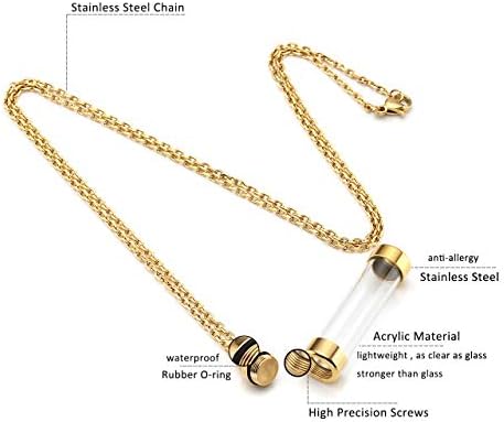 PiercingJ Personalized Custom Big Stainless Steel Acrylic Tube Bottle Cremation urn Locket Memorial Ashes Holder Necklace Cylinder Urn Keepsake Locket Pendant + Funnel Kit