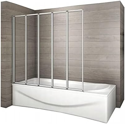 VBChomeFolding Shower Screen 120 x 140 cm Chrome Shower Enclosure Splash Guard Bath Attachment Folding Wall for Bathtub