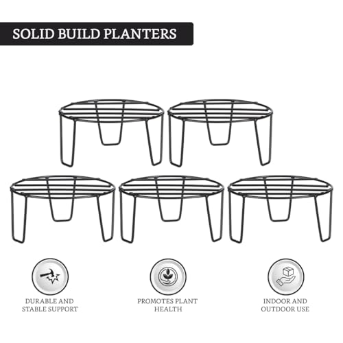 Image of Amazon Brand - Solimo Metal Flower Pot Stand (Black, Set of 5, Round)| Gamla Stand for Home | Plant Stand for Balcony | Premium Flower Pot Stand | Plant Stand for Living Room
