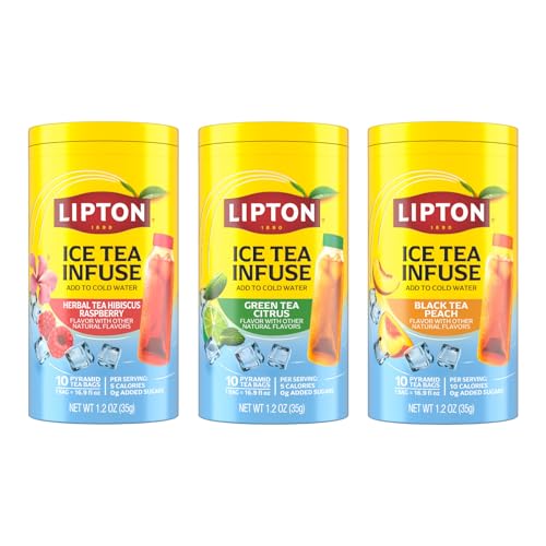 Image of Lipton Ice Tea Infuse (Hibiscus Rapberry, Green Tea Citrus, Black Tea Peach) - Cold Brew Tea Bags 10ct /1ea (Variety Pack)