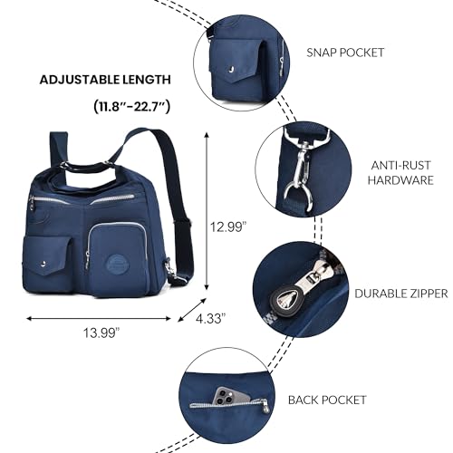 Image of Hobo Purse for Women, Nylon Crossbody Shoulder Handbag Convertible Backpack | Waterproof fabric, built-in anti-theft RFID pocket, multipurpose daily casual handbag
