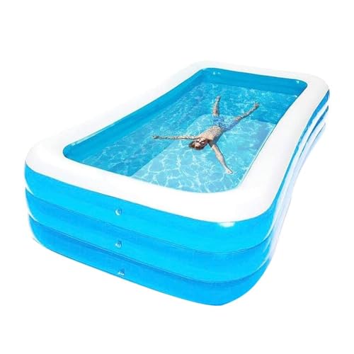 Image of 10 Feet Rectangular Inflatable Pool with Electric Pump Full-Sized Swimming with Family Bathtub for Kids Adults Outdoor Backyard Garden Summer Party (Blue)