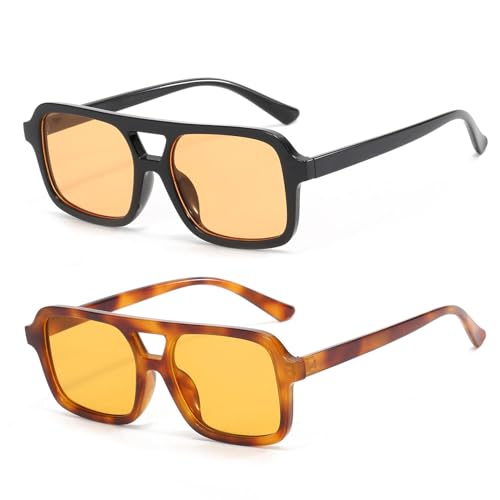 Lunettes de soleil double pont avec monture carrée rétro années 70 pour un look unique