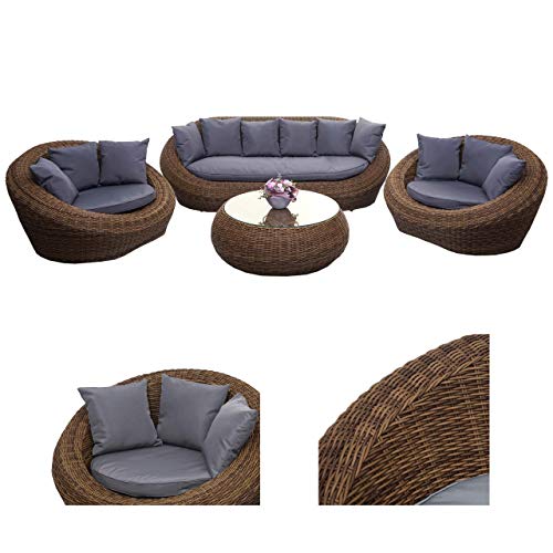 Mendler 4-1-1 Poly Rattan Garnitur HWC-F88, Lounge-Set Sofa, halbrundes Rattan Alu-Gestell oval - braun, Kissen… – Bild 3
