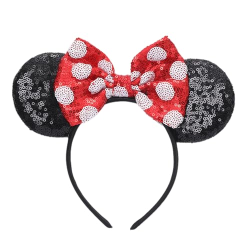 Kuhanulys Mouse Ears Headbands - Cute Sequin Mouse Ears for Women Girls and Boys, for Cartoon Princess Costume Cosplay Decoration Party (Red)