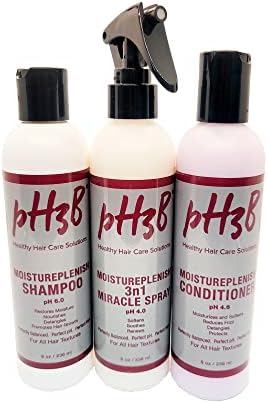 pH3B Hair Care Moistureplenish Bundle Shampoo Conditioner 3n1 Miracle Spray Leave in Conditioner Moisturizes Softens Detangles Smooths Enhances Curls Hair Growth Dry Damaged Natural Chemical Treated