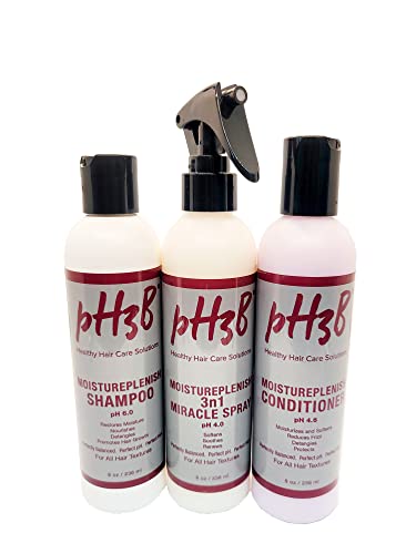 Ph3B Hair Care Moistureplenish Bundle Shampoo Conditioner 3N1 Miracle Spray Leave In Conditioner Moisturizes Softens Detangles Smooths Enhances Curls Hair Growth Dry Damaged Natural Chemical Treated #TOP1