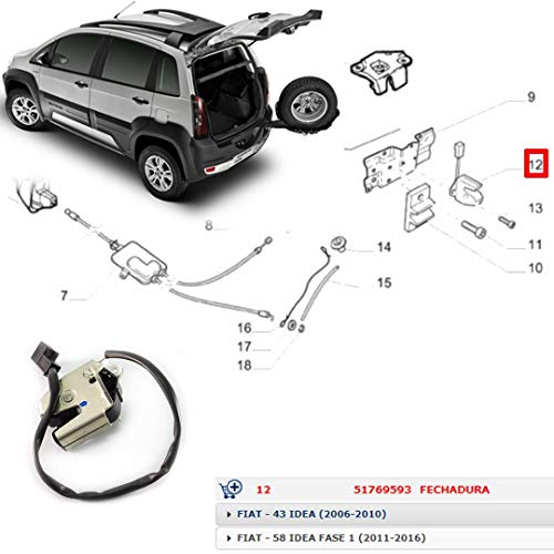 Fechadura Estepe Trava Elétrica Fiat Idea Adventure 2006 a 2016 Novo Original Traseira Genuino