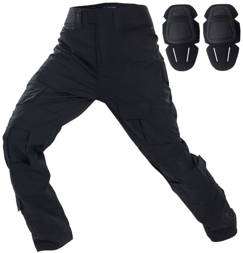 Czen Militär Hose, Herren Camouflage Cargo Hose mit Knie Pads, Schwarz, S-3XL