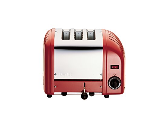 Dualit Classic 3 Slice Vario Toaster - Stainless Steel, Hand Built in the UK, Replaceable ProHeat Elements, Defrost Bread, Mechanical Timer, Replaceable Parts, Red, 30085