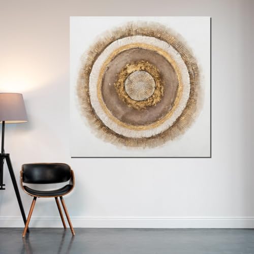 Tableau texturé or et beige décoration murale salon contemporain