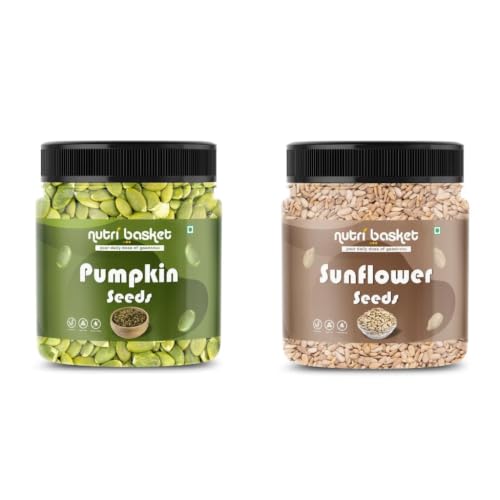 Image of NUTRI BASKET Seeds Combo 800g | Pumpkin Seeds 400g + Sunflower Seeds 400g | Raw, Natural & Unroasted | Plant Protein & Fiber Source | Vegan Snack | No Added Preservatives