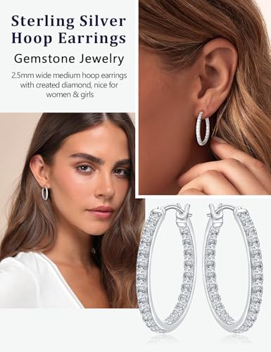 925 Sterling Silver/14K Gold Plated Hoop Earrings for Women Sensitive Ears Cubic Zirconia Cz Earrings Lab Diamond Wedding Earring Huggie Hoops 26/20/15mm3