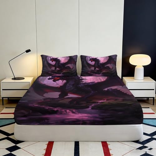 Linge de lit dragon drap housse microfibre 3D antidérapant 200x200cm - 4
