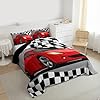 Feelyou Sports Car Bedding Set Red Racing Car Comforter for Kids Boys Girls Teens Extreme Sports Theme Comforter Set Race Sports Car Duvet Set Black and White Grid Room Decor Quilt Set Queen Size #2