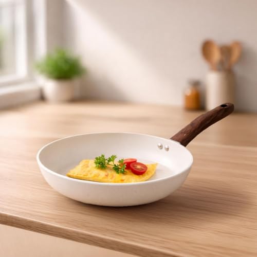 Image of Rioware Non-Stick Granite Frying Pan | Granite Finish | Induction Base | PFOA Free | Non Stick Cookware, Dishwasher Safe| High Temperature Resistant Exterior Coating | 24 Cm (White)