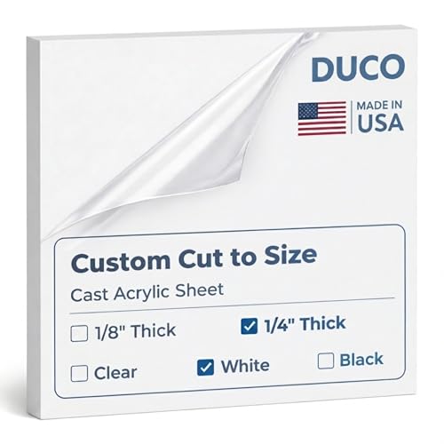 Image of Duco White Cast Custom Size Acrylic Sheets 1 /4 inch (6mm) Thick - USA-Made Opaque Plexiglass Cut to Size - Shatter Resistant Custom Cut Acrylic Panel for Displays, Signage, Shelving, & DIY Projects