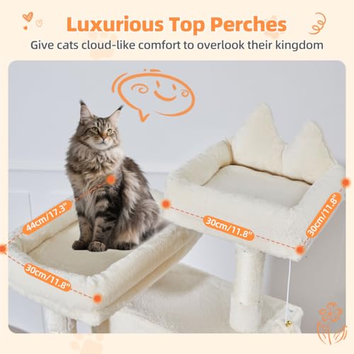 Image of Taoqimiao Cat Tree 71-Inch, Cat Tower for Indoor Cats Large Adult, Multi-Level Large Cat Condo, 8 Sisal Scratching Posts, Metal Frame Cozy Hammock, Scratch Board, 2 Top Perches, Beige MS026LM