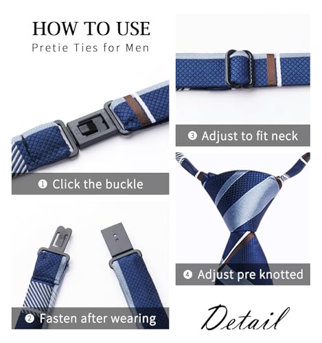 Image of HISDERN Pre Tied Ties for Men Adjustable Mens Tie Classic Paisley Stripe Necktie and Pocket Square Set for Wedding Party
