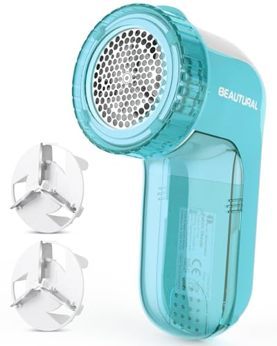 BEAUTURAL Fabric Shaver and Lint Remover, Sweater Defuzzer with 2-Speeds, 2 Replaceable Stainless Steel Blades, Battery Operated, Remove Clothes Fuzz, Lint Balls, Pills, Bobbles