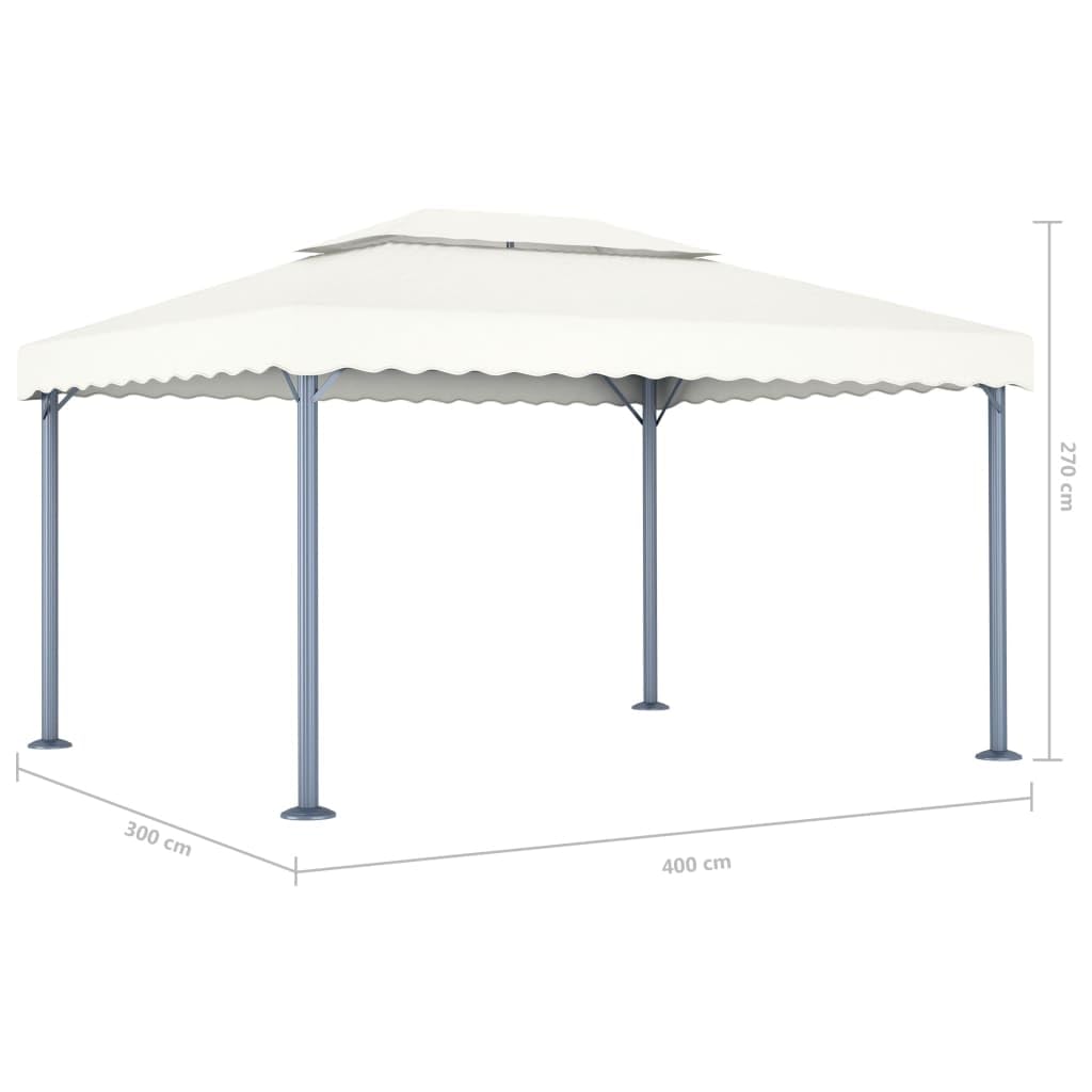Pawilon ogrodowy, 400 x 300 cm, kremowo-biały, z aluminiową ramą i łańcuchem świetlnym LED, składany, na taras, balkon, imprezę w ogrodzie, wesele, grillowanie, festiwal, wydarzenie, kemping