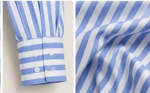 Image of Women's Blue & White Striped Oversized Premium Cotton Shirt | Full Sleeves Collared Casual Office Wear Shirt for Women