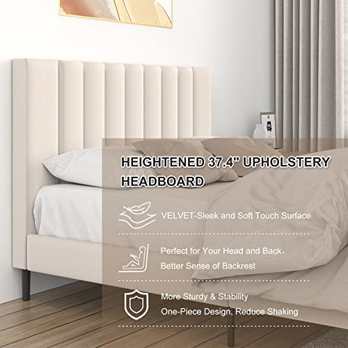 Flolinda Bed Frame Queen Size, Upholstered Bed Frame Queen Size With Tufted Velvet Headboard, Mattress Foundation, Strong Wood Slat Support Double Modern Bed Frame, No Box Spring Needed, Easy Assembly #TOP2