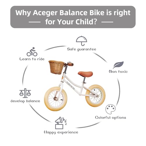 Image of ACEGER 12 inch Kids Balance Bike with Basket, Toddler Bicycle for Early Learning Leg Strength and Steady Balancing, Durable Frame&Tool-Free Adjustable Seat, Gift Bike for 2-5 Kids, No Brake