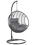  Fauteuil Balancelle Suspendu en Forme d\'Oeuf en Rotin Noir avec Support en Acier Idéal pour Salon Terrasse ou Balcon Beliani