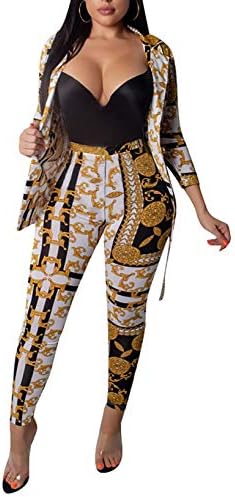 Women 2 Piece Outfits Clubwear Long Sleeve Open Front Cardigan Long Skinny Pants Set Gold