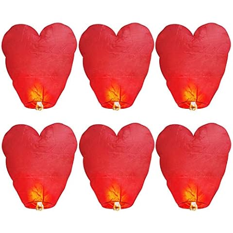 6 Pack Chinese Sky Lanterns - Eco Friendly, 100% Biodegradable Wire-Free Fire Resistant Paper Lantern to Release in Sky,Weddings & Parties & Festivals (Set of 6,Red) Cover