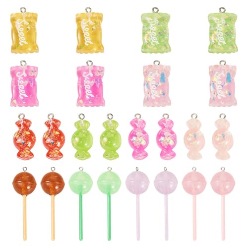 24 Breloques Kandi en résine sucettes pailletées pour création bijoux