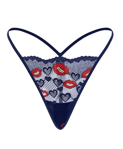Image of Murimia Thongs for Womens Sexy Lace No Show Underwear Breathable T-Back G String Thongs Panties, B-Blue, Small