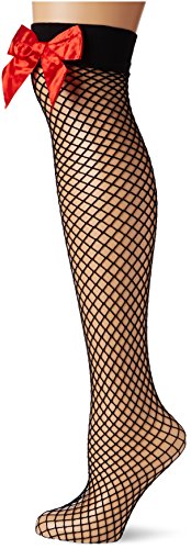 Leg Avenue Womens Satin Bow Industrial Fishnet Thigh Highs