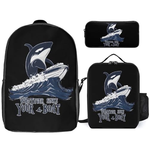 Killer Whale Whatever Sinks Your Boat Large Travel Backpacks Carry on Backpack Weekender Bag with 2 Storage Pockets for Men And Women