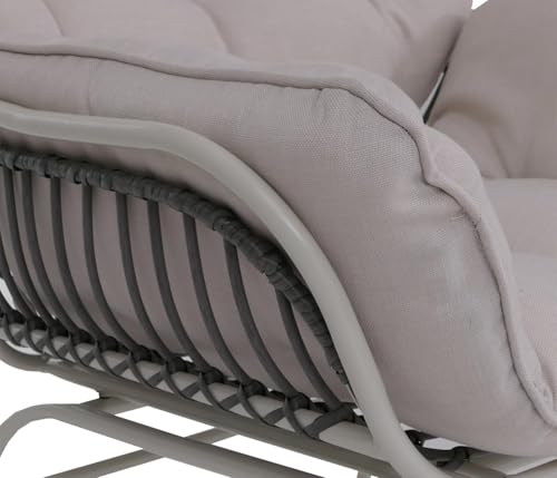 2er-Set Gartenstuhl HWC-P75, Gartensessel Loungesessel, Stoff 220g/m² Poly-Rattan Metall - hellgrau, Polster beige