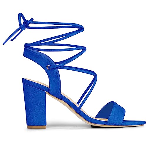 Allegra K Allegra K Women's Lace Up Block High Heels Royal Blue Sandals - 9 m US