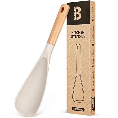 Image of Cooking Spoon for Nonstick Cookwares, Great for Cooking and Serving Durable BPA-Free Matte Silicone, Wood Handle Spoon for Mixing, Scoop, and Scrape