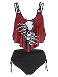 DRESSFO Women's Bikini Set High Waisted Bikini Two Piece Bathing Suit Tummy Control Tankini Gothic Skull Swimsuit(Black_2/L)